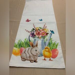 Bunny‎ Tales Easter Beaded Table Runner White Bunny Flowers Cotton